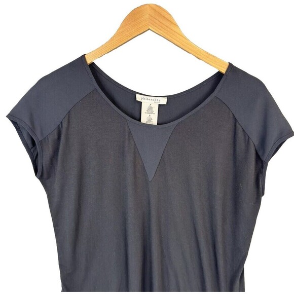 Philosophy Silky Black Top Blouse Cap Dolman Sleeve Scoop Neck Hi-Lo Staple Med - Picture 3 of 8